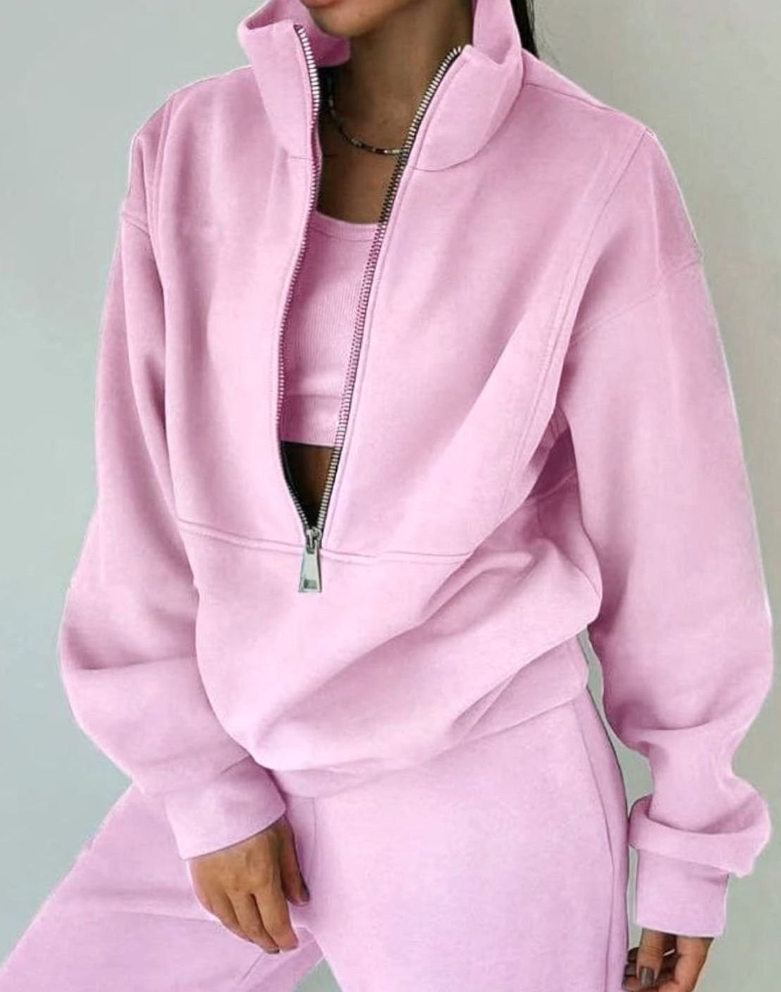 Hermine | Women's Oversized Half-Zip Cropped Pullover and Jogger Set