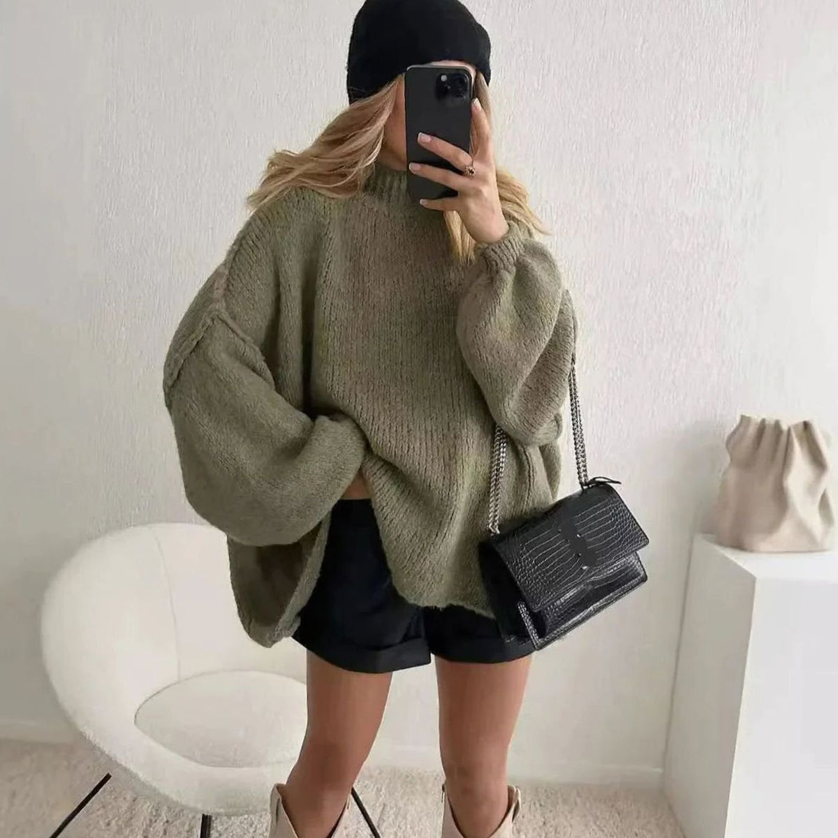 Therese | Women's Oversized Turtleneck Cozy Long-Sleeve Knit Pullover