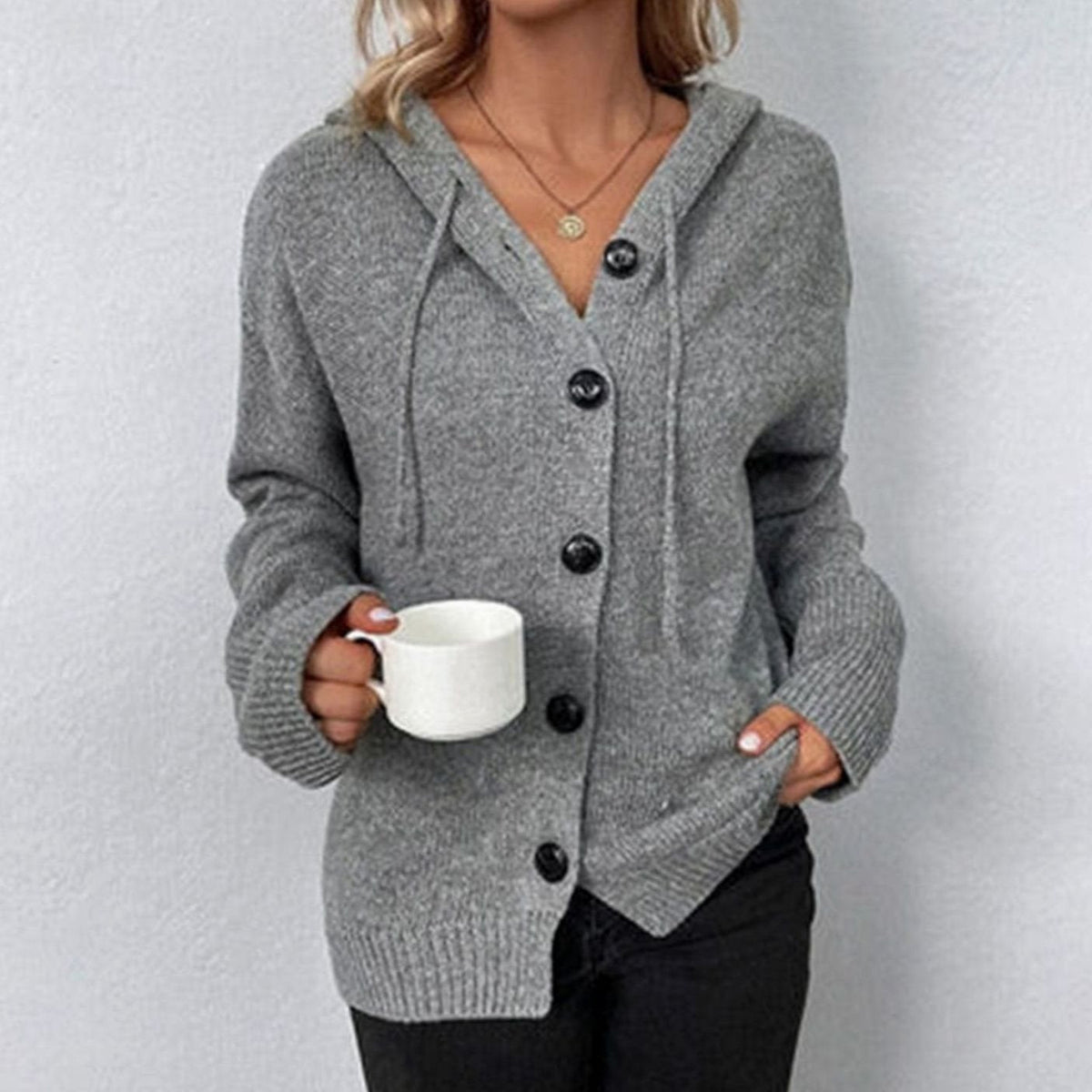 Rosine | Women's Relaxed-Fit Hooded Button Cardigan Knit Sweater