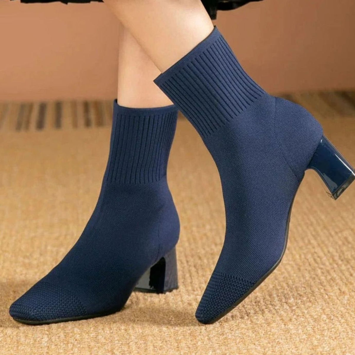 Astrid | Women's Ribbed Knit Block-Heel Sock Ankle Boots