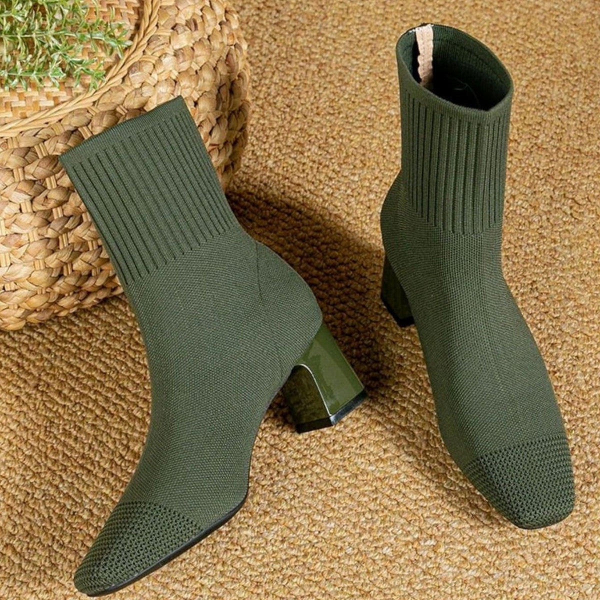 Astrid | Women's Ribbed Knit Block-Heel Sock Ankle Boots