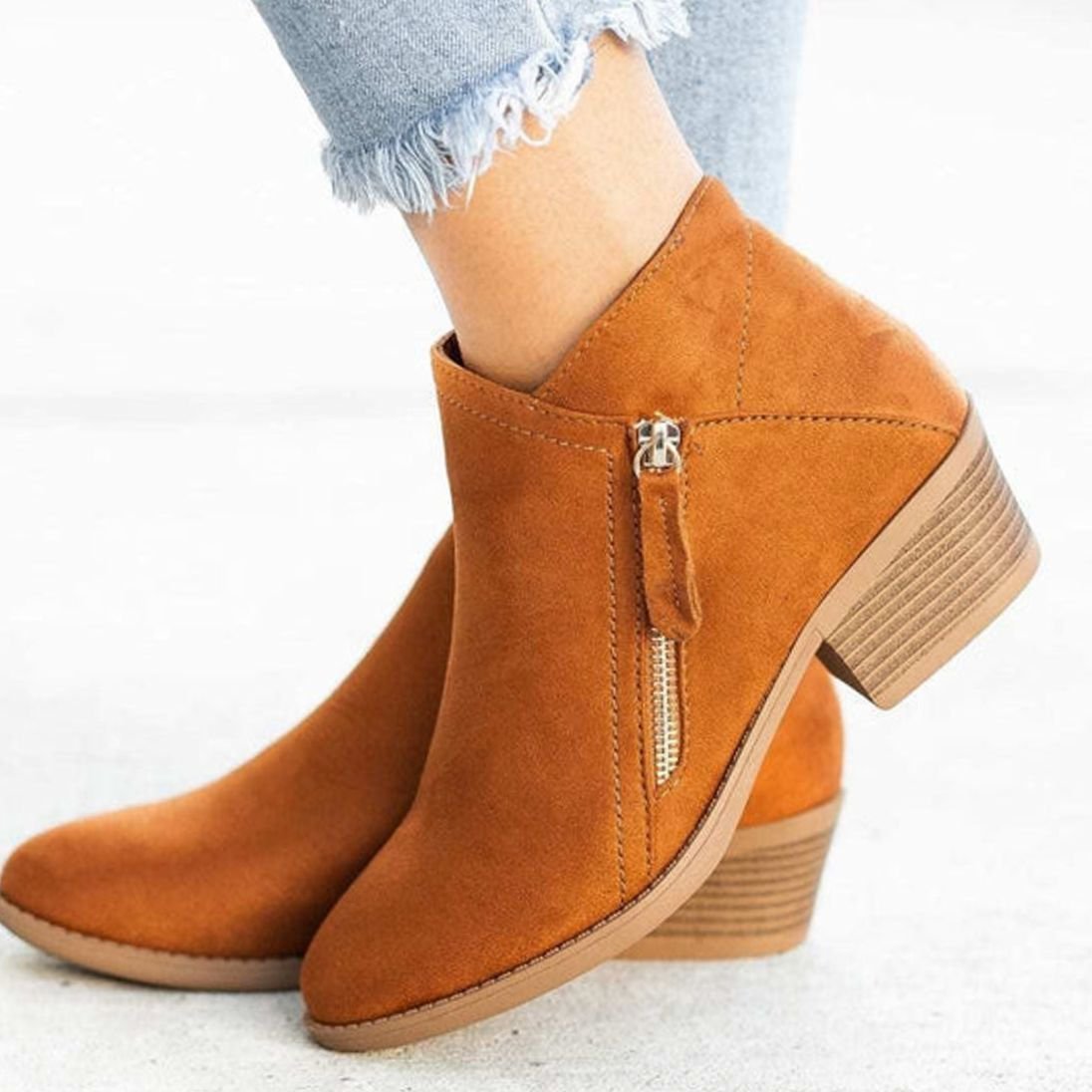 Saskia | Women's Faux Suede Side-Zip Block-Heel Ankle Boots