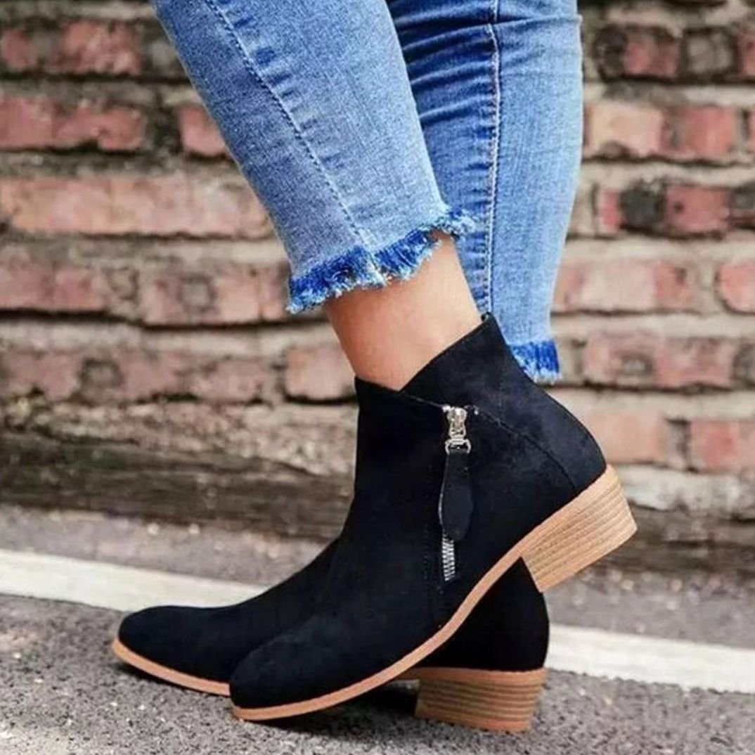 Saskia | Women's Faux Suede Side-Zip Block-Heel Ankle Boots