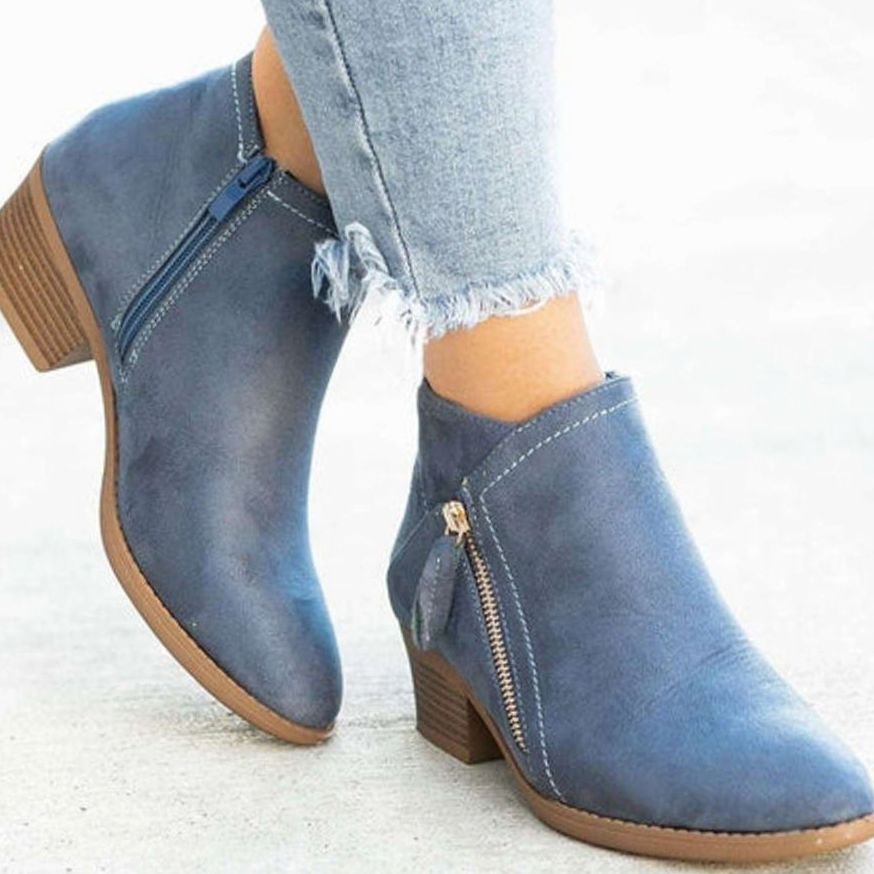 Saskia | Women's Faux Suede Side-Zip Block-Heel Ankle Boots