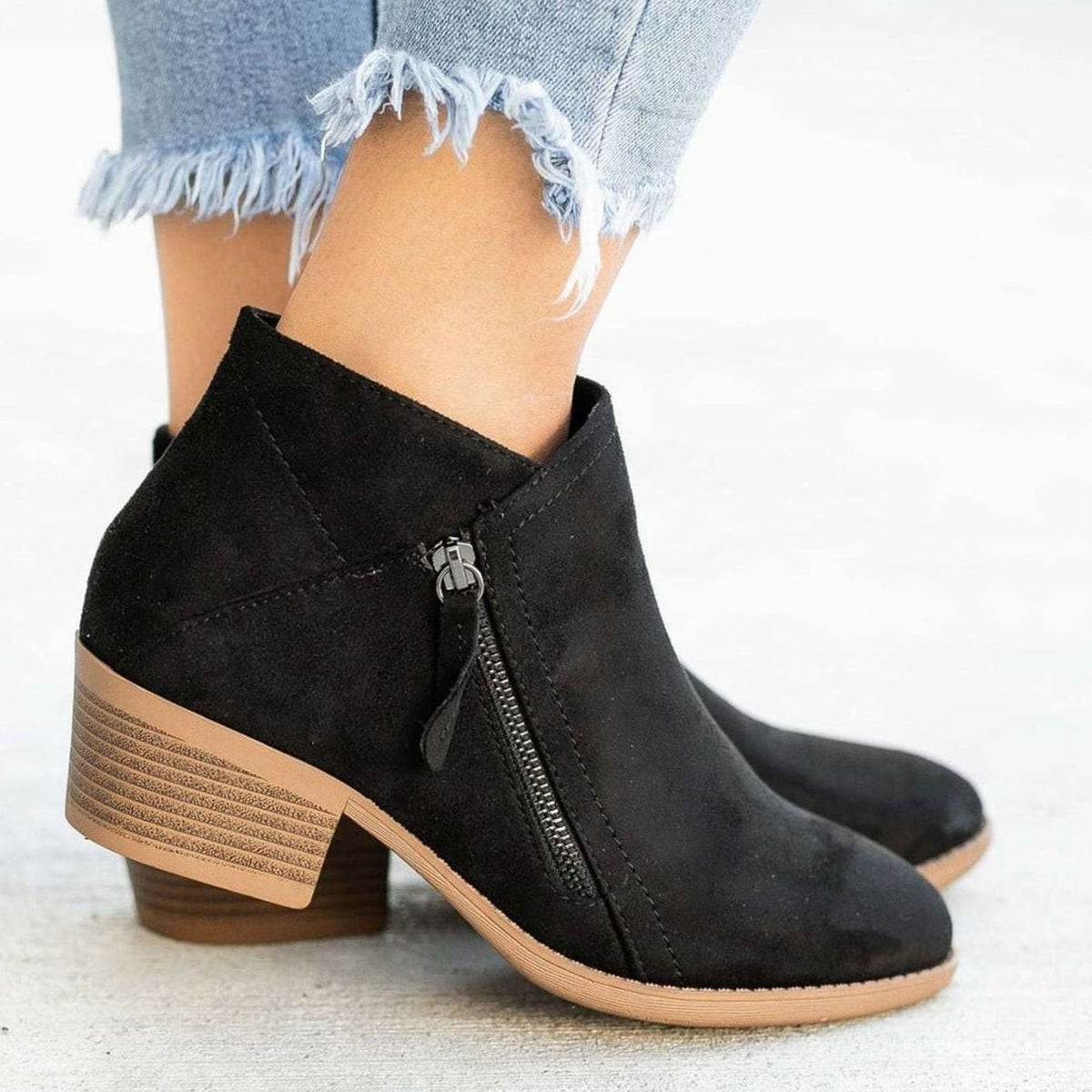 Saskia | Women's Faux Suede Side-Zip Block-Heel Ankle Boots