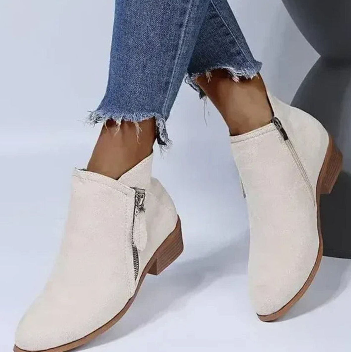 Coralie | Women's Suede V-Cut Zip-Up Block Heel Ankle Boots